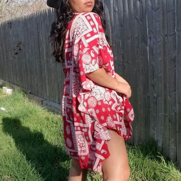 MANDALA KIMONO RUFFLE CARDIGAN IN RED - Picture 7 of 9